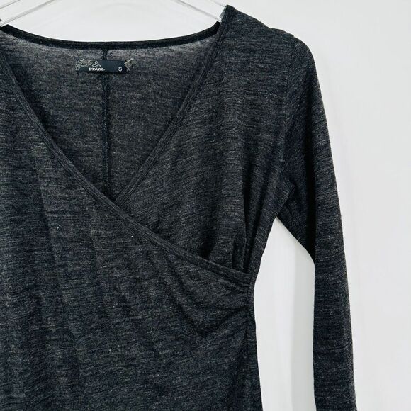Prana Size Small Charcoal Gray Long Sleeve Wool Blend Nadia Dress Faux Wrap - Picture 4 of 9